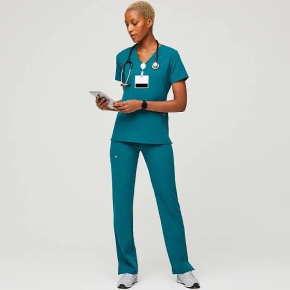 Figs Women's Pacific Blue Yola™ - High Waisted Scrub Pants in Pacific Blue